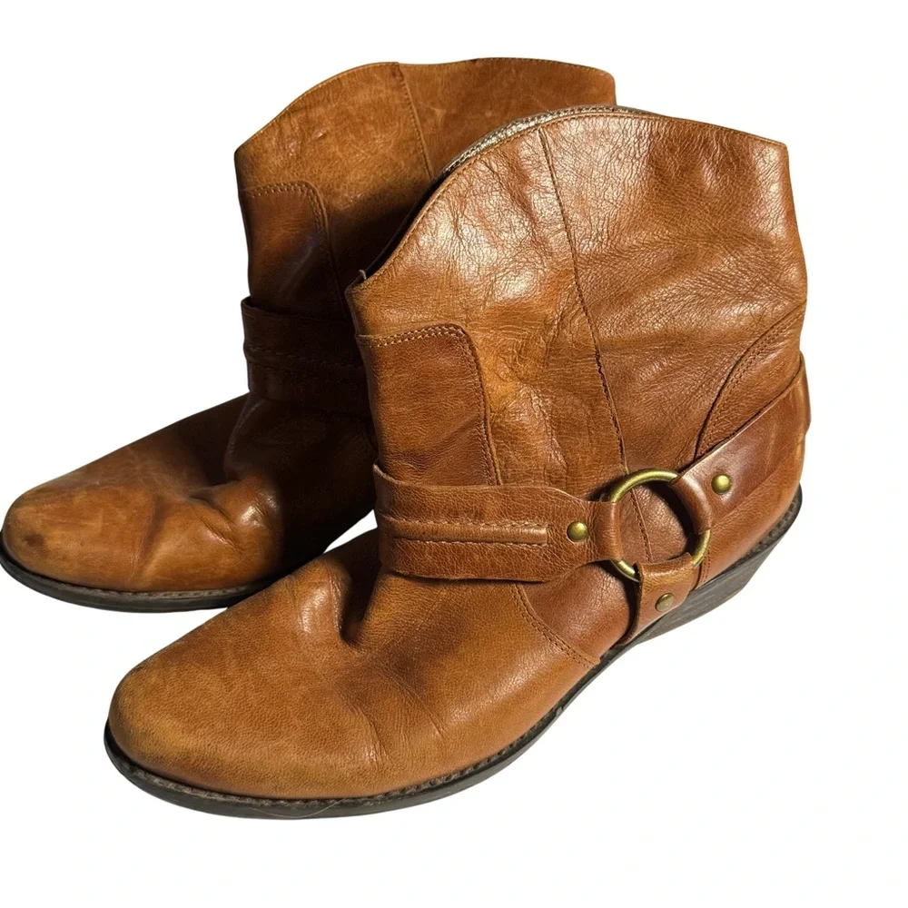 Franco Sarto Tan Leather Classic Ankle Boots Size 7.5 Coastal Cowgirl Western‎
